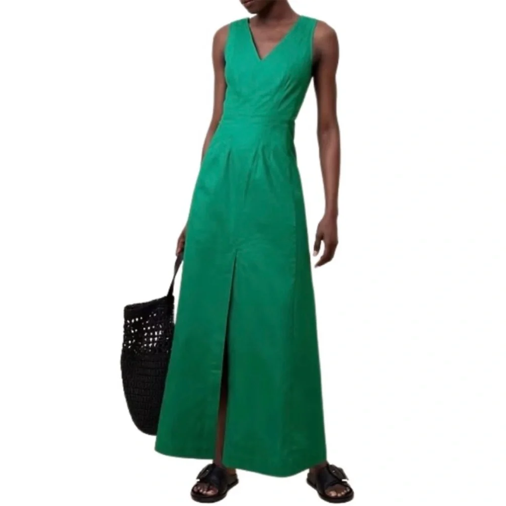 Banana Republic Green Linen-Blend Seam Bodice Maxi Dress size 10 - Picture 9 of 10